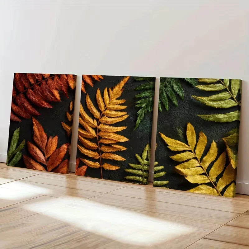3pcs Autumn Leaves Botanical Warm Seasonal  Wall Art Set Canvas Framed 40x60cm - High Quality Print 100% Australian Made Wall Canvas Ready to Hang - Bella Home Decor