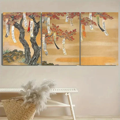 3pcs Japanese Autumn Maple Poem Slips Wall Art Set Canvas Framed 40x60cm - High Quality Print 100% Australian Made Wall Canvas Ready to Hang