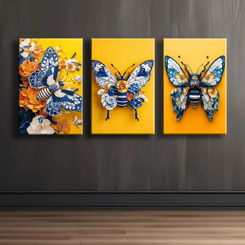 3pcs Butterfly Themed Textured Painting Wall Art Set Canvas Framed 40x60cm - High Quality Print 100% Australian Made Wall Canvas Ready to Hang - Bella Home Decor