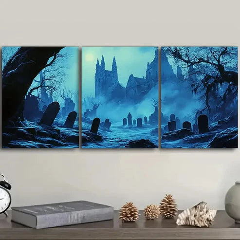 3pcs AGothic cemetery Wall Art Set Canvas Unframed - High Quality Print 100% Australian Made Wall Canvas - Bella Home Decor