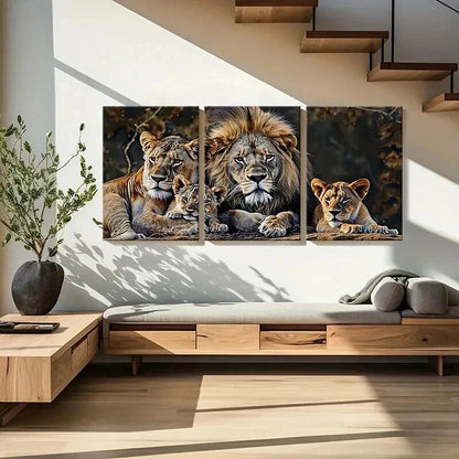 3pcs Lion Family Wildlife Nature Wall Art Set Canvas Framed 50x70cm - High Quality Print 100% Australian Made Wall Canvas Ready to Hang - Bella Home Decor