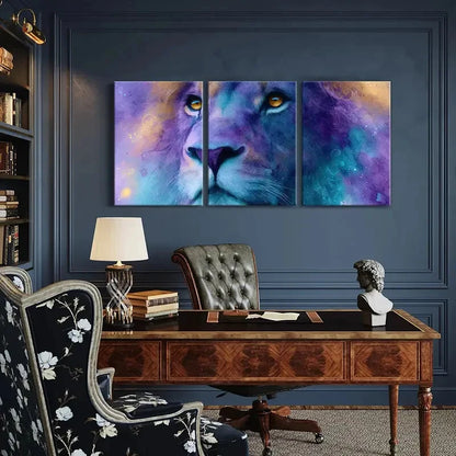 3pcs Artistic Lion Portrait Vibrant Colors Metal Print Ready to Hang Art - Bella Home Decor