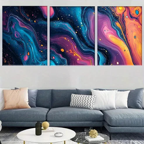 3pcs Cosmic Fluid Abstract Galaxy Swirl Wall Art Canvas Unframed - High Quality Print 100% Australian Made Wall Canvas - Bella Home Decor