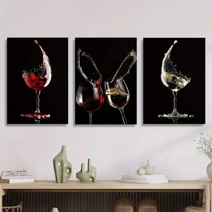 3pcs Artworks Featuring Wine Minimalist Metal Print Ready to Hang Art - Bella Home Decor