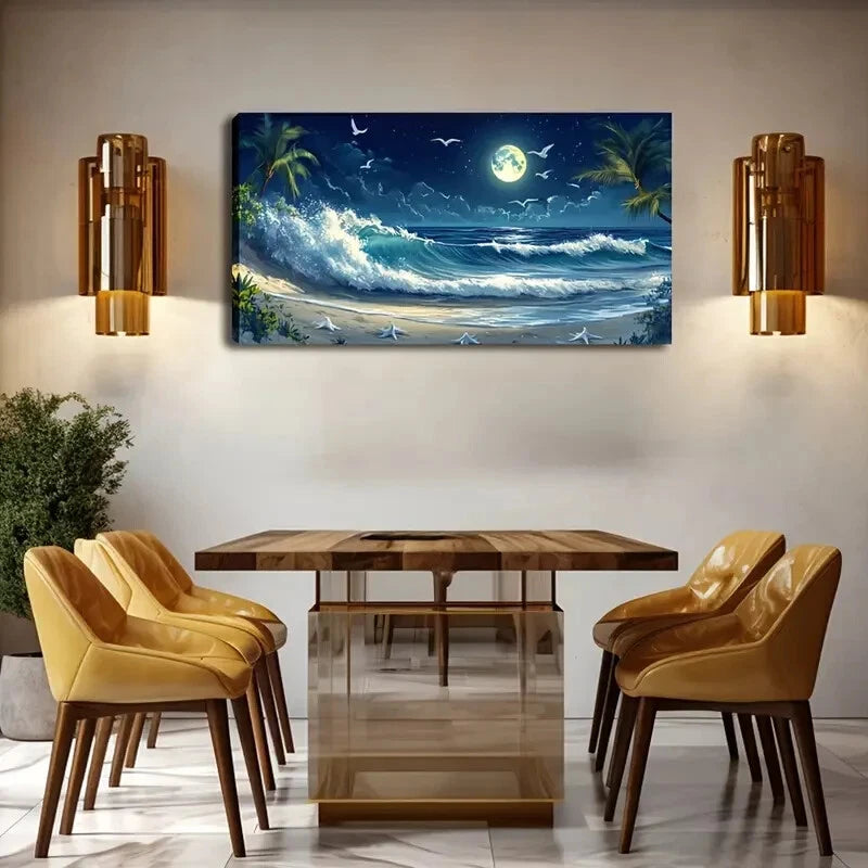 Waves Crashing On The Beach Wall Art Canvas Office Home Room Framed 120x60cm - Bella Home Decor