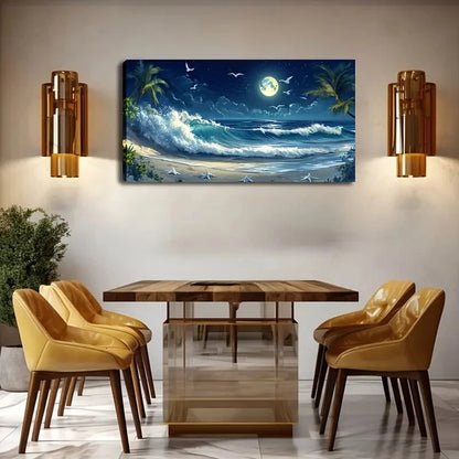 Waves Crashing On The Beach Wall Art Canvas Office Home Room Framed 120x60cm - Bella Home Decor