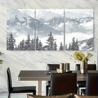 3pcs Winter Scene with Pine Trees Metal Print Ready to Hang Art