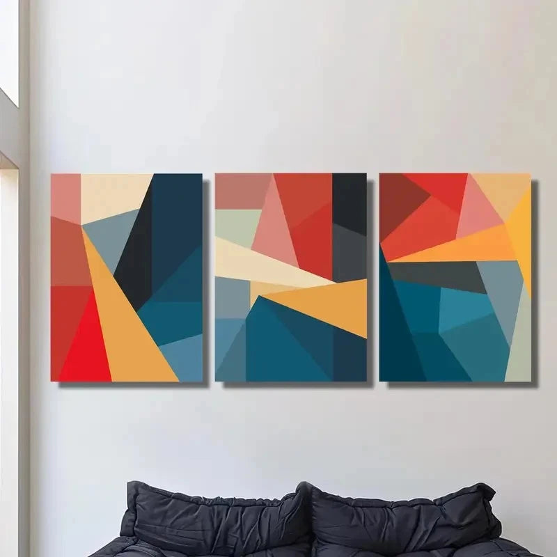 3pcs Geometric Abstract Design and Vibrant Color Metal Print Ready to Hang Art - Bella Home Decor