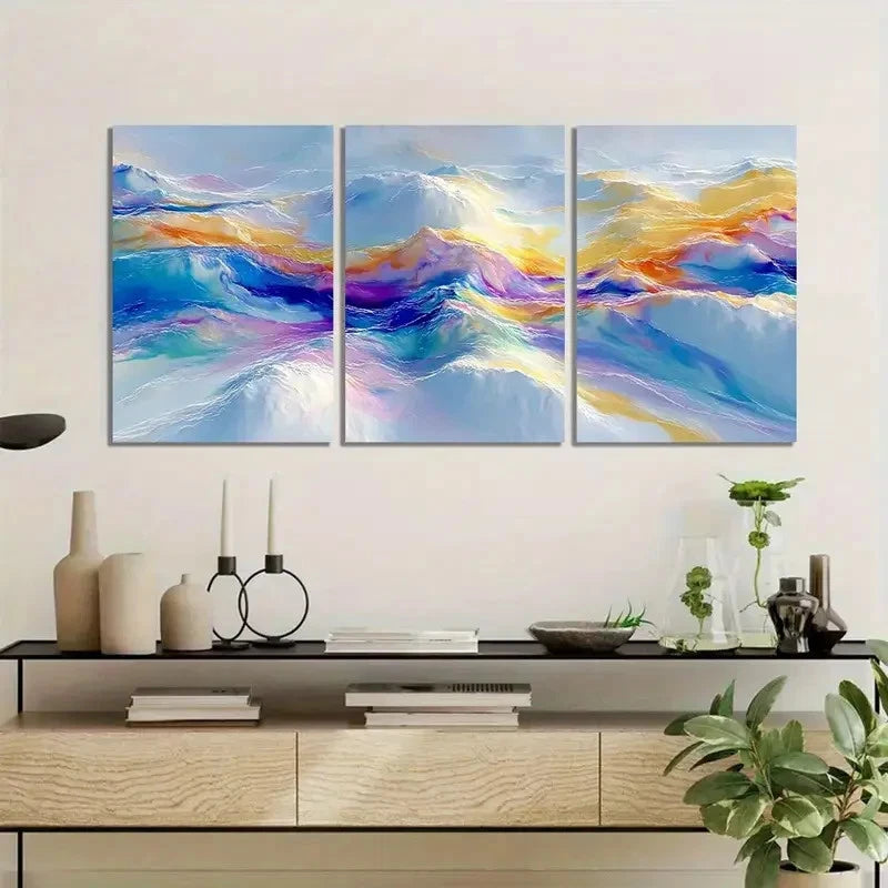 3pcs Colorful Clouds Abstract Painting Modern Art Metal Print Ready to Hang Art - Bella Home Decor