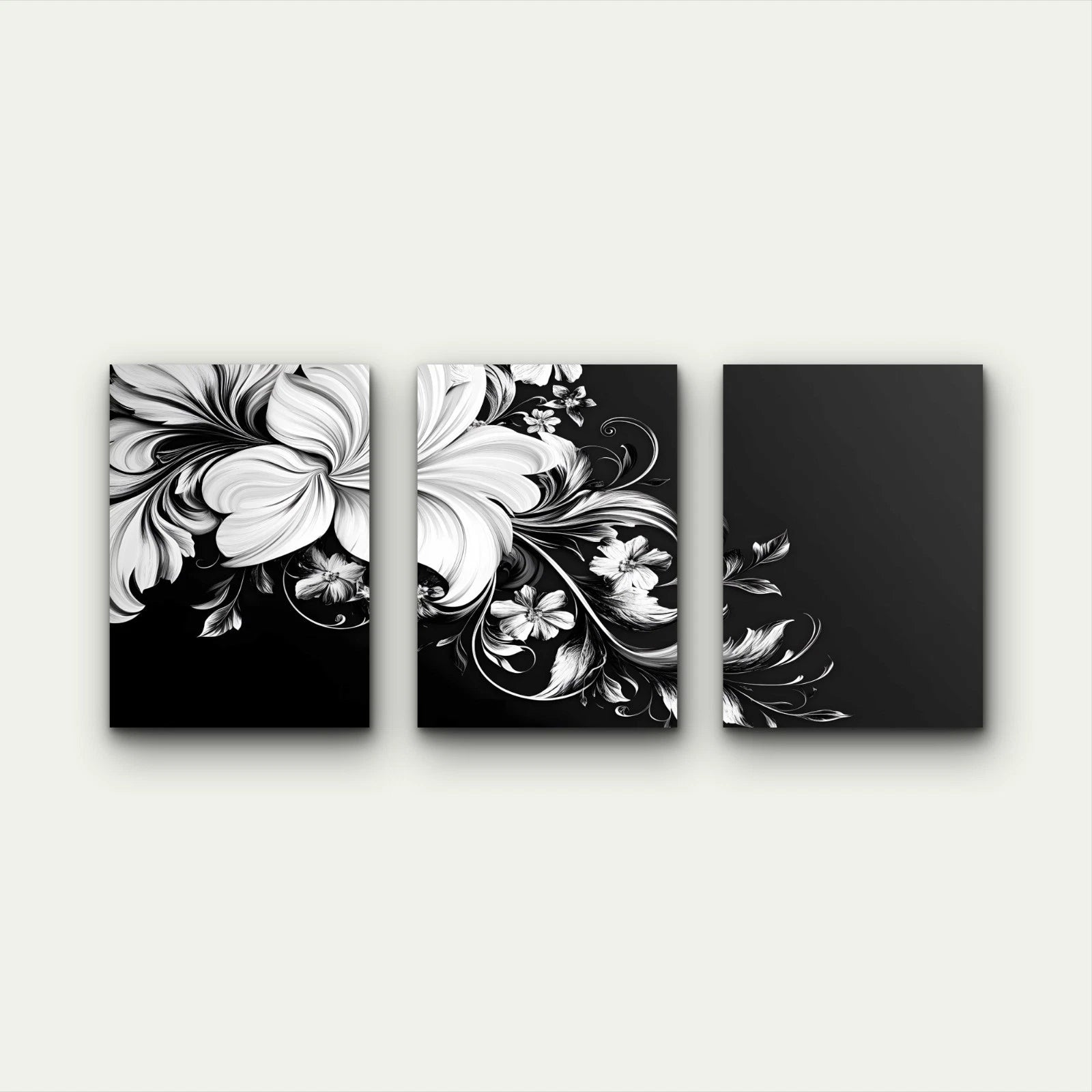 3pcs Three Panel White Blossoms On Black Wall Art Set Canvas Framed 40x60cm - High Quality Print 100% Australian Made Wall Canvas Ready to Hang - Bella Home Decor