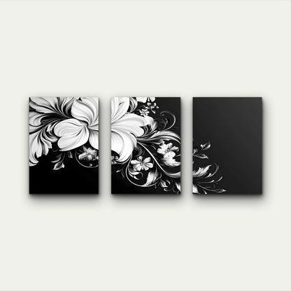 3pcs Three Panel White Blossoms On Black Wall Art Set Canvas Framed 40x60cm - High Quality Print 100% Australian Made Wall Canvas Ready to Hang - Bella Home Decor