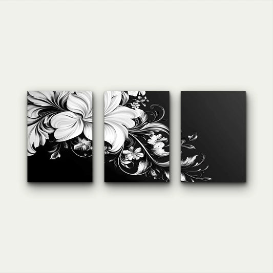 3pcs Three Panel White Blossoms On Black Wall Art Set Canvas Framed 40x60cm - High Quality Print 100% Australian Made Wall Canvas Ready to Hang - Bella Home Decor