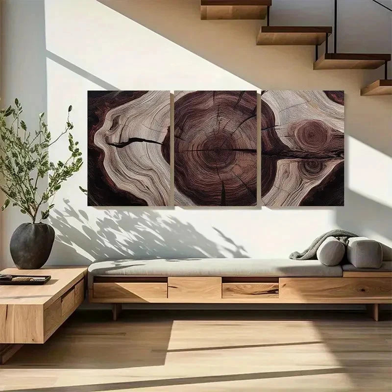 3pcs Cracked Tree Rings And Natural Lines Metal Print Ready to Hang Art - Bella Home Decor