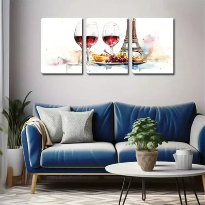 3pcs Two Glasses Of Wine And Food Wall Art Canvas Unframed - High Quality Print 100% Australian Made Wall Canvas