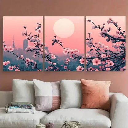 3pcs Japanese Tokyo Floral Illustration  Wall Art Set Canvas Unframed - High Quality Print 100% Australian Made Wall Canvas