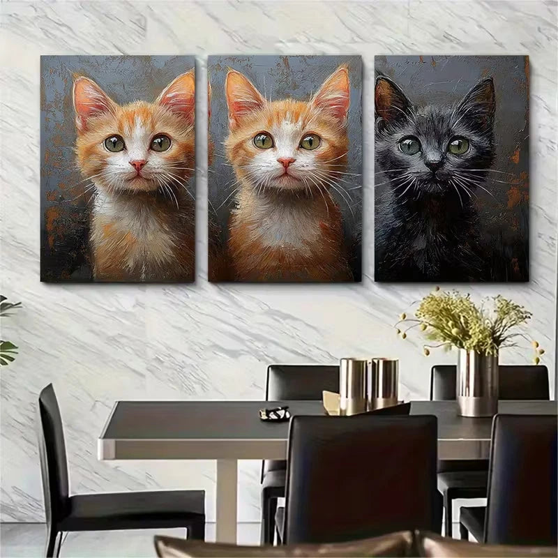 3pcs Three Cat Painting Animals Metal Print Ready to Hang Art