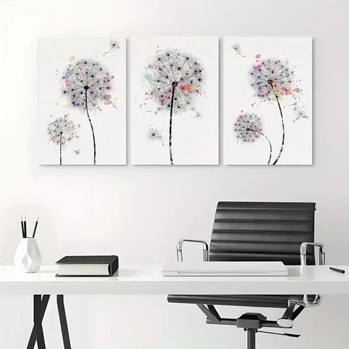 3pcs Dandelions & Watercolor Dots Floral Wilderness Drawings Wall Art Canvas Unframed - High Quality Print 100% Australian Made Wall Canvas - Bella Home Decor