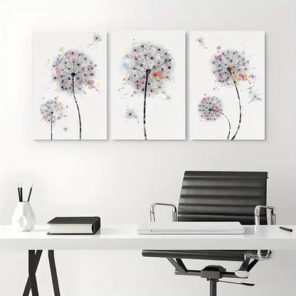 3pcs Dandelions & Watercolor Dots Floral Wilderness Drawings Wall Art Canvas Unframed - High Quality Print 100% Australian Made Wall Canvas - Bella Home Decor