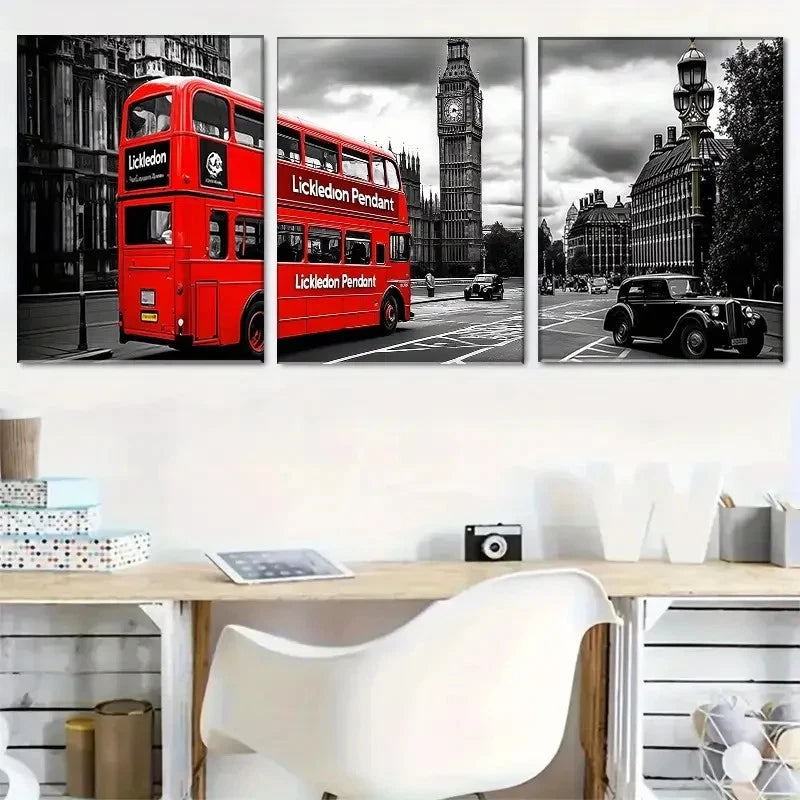 3pcs Significant London Red Bus and Landmarks Metal Print Ready to Hang Art
