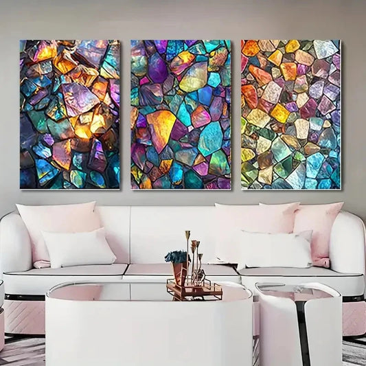 3pcs Abstract with Iridescent Color Wall Art Set Canvas Framed 40x60cm - High Quality Print 100% Australian Made Wall Canvas Ready to Hang