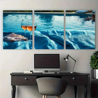 3pcs Wine o clock ski Wine & Bedsheet Pool Wall Art Canvas Unframed - High Quality Print 100% Australian Made Wall Canvas