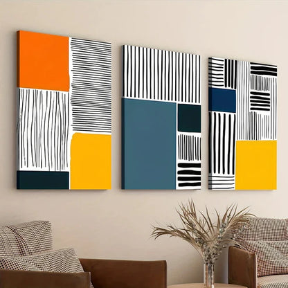 3pcs Abstract Modern Style Elegant Black Blocks Art Set Canvas Unframed - High Quality Print 100% Australian Made Wall Canvas - Bella Home Decor