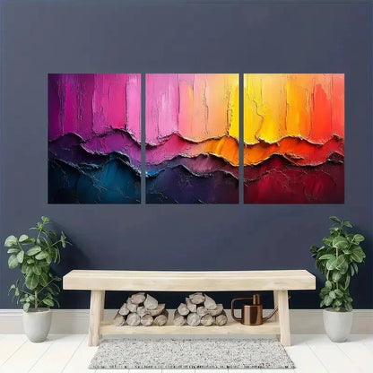 3pcs Multicolor Art Abstract Oil Painting Metal Print Ready to Hang Art - Bella Home Decor