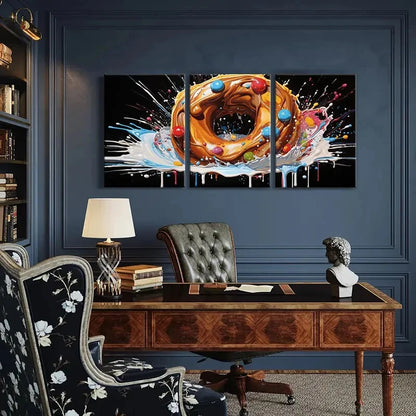 3pcs Creative Donut Art Colorful Splash Abstract Metal Print Ready to Hang Art - Bella Home Decor
