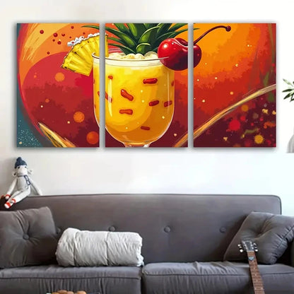 3pcs Vibrant Beverage Art Deco Poster Wall Art Set Canvas Framed 60x90cm - High Quality Print 100% Australian Made Wall Canvas Ready to Hang