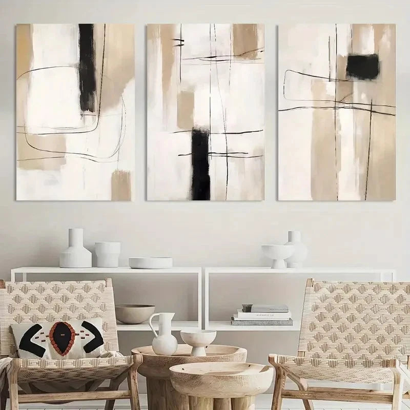 3pcs Painting Modern Abstract Neutral Wall Decor Metal Print Ready to Hang Art - Bella Home Decor