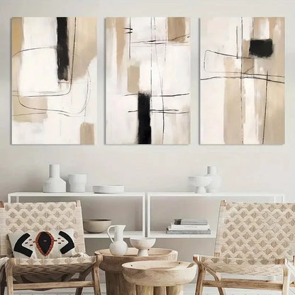 3pcs Painting Modern Abstract Neutral Wall Decor Metal Print Ready to Hang Art - Bella Home Decor