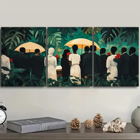 3pcs At the funeral Wall Art Set Canvas Unframed - High Quality Print 100% Australian Made Wall Canvas - Bella Home Decor