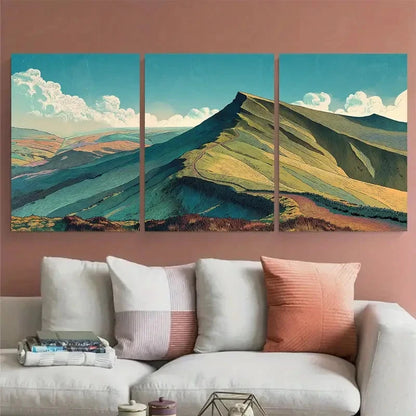 3pcs Kinder Scout Scenic Mountain Peak Wall Art Set Canvas Framed 50x70cm - High Quality Print 100% Australian Made Wall Canvas Ready to Hang
