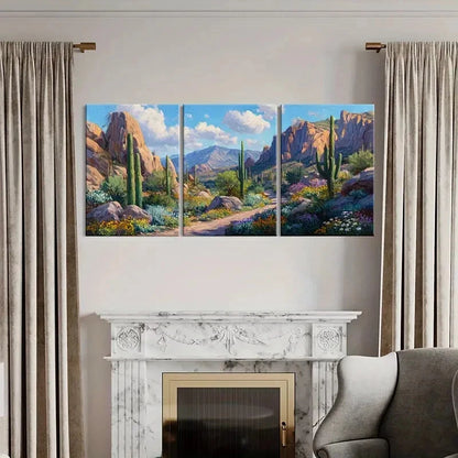 3pcs Desert Landscape Cactus Mountains Metal Print Ready to Hang Art - Bella Home Decor