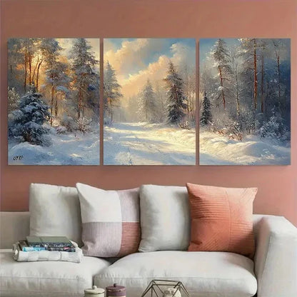 3pcs Winter Wonderland Snowy Nature Landscape Wall Art Canvas Unframed - High Quality Print 100% Australian Made Wall Canvas