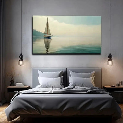 Tranquil Sailboat On Calm Wall Art Canvas Office Home Room Framed 120x60cm