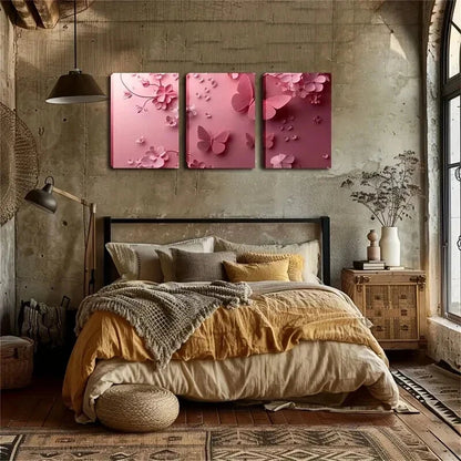 3pcs Modern Pink Butterfly & Floral Perfect Wall Art Set Canvas Framed 60x90cm - High Quality Print 100% Australian Made Wall Canvas Ready to Hang - Bella Home Decor