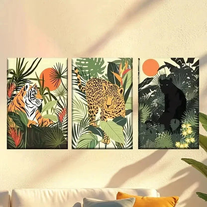 3pcs Vibrant Jungle Scene with Animals Wall Art Set Canvas Framed 40x60cm - High Quality Print 100% Australian Made Wall Canvas Ready to Hang