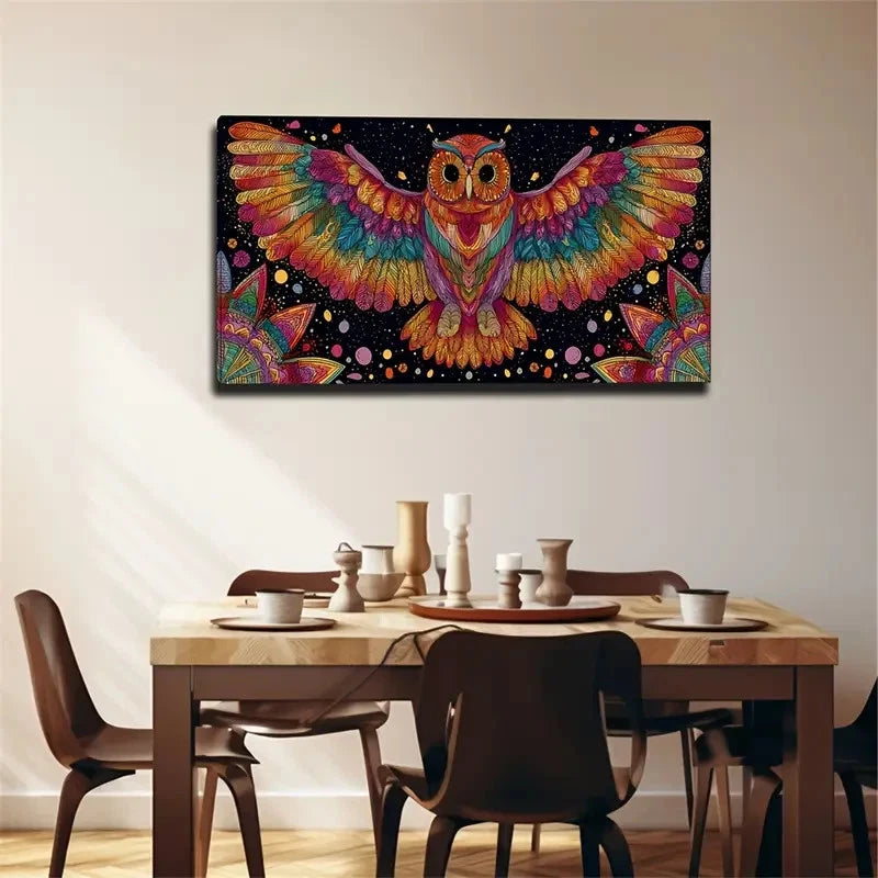 Colorful Feathers For Owls Wall Art Canvas Office Home Room Framed 120x60cm