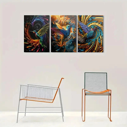 3pcs Colorful Hummingbird Abstract Metal Print Ready to Hang Art - Bella Home Decor
