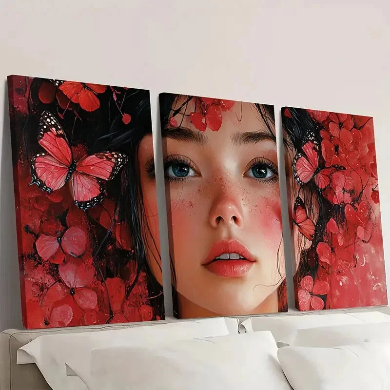3pcs Pink with Butterflies Fine Art E   Wall Art Set Canvas Framed 50x70cm - High Quality Print 100% Australian Made Wall Canvas Ready to Hang