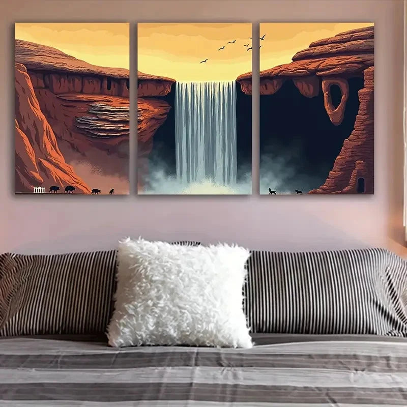 3pcs Waterfall Nature Landscape Scene Wall Art Set Canvas Framed 60x90cm - High Quality Print 100% Australian Made Wall Canvas Ready to Hang