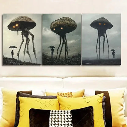 3pcs Mushroom Monster Theme Wall Art Set Canvas Unframed - High Quality Print 100% Australian Made Wall Canvas