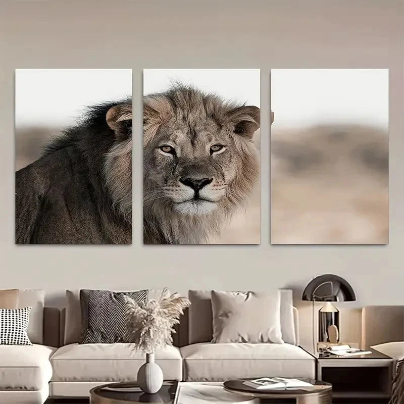 3pcs Cocoa Brown & Beige Wildlife Metal Print Ready to Hang Art - Bella Home Decor