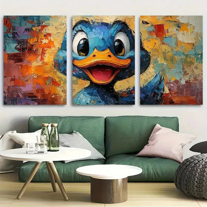 3pcs Abstract Happy Duck in Stationery Shop Metal Print Ready to Hang Art