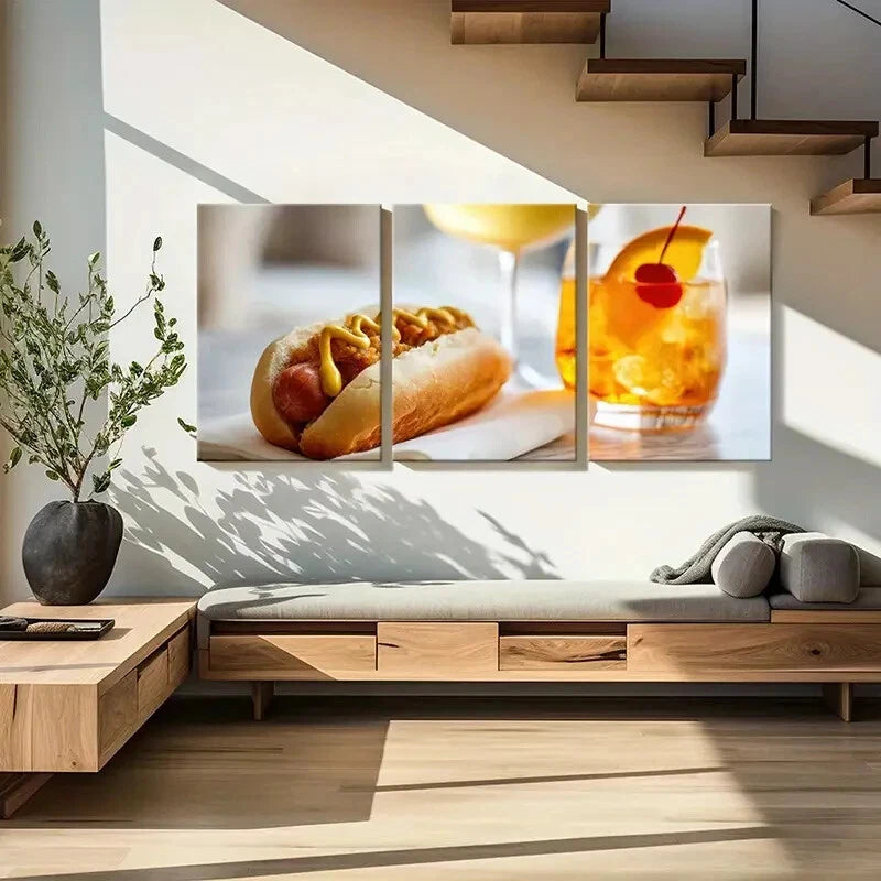 3pcs Hot Dog Cocktail Art Print Poster Metal Print Ready to Hang Art - Bella Home Decor