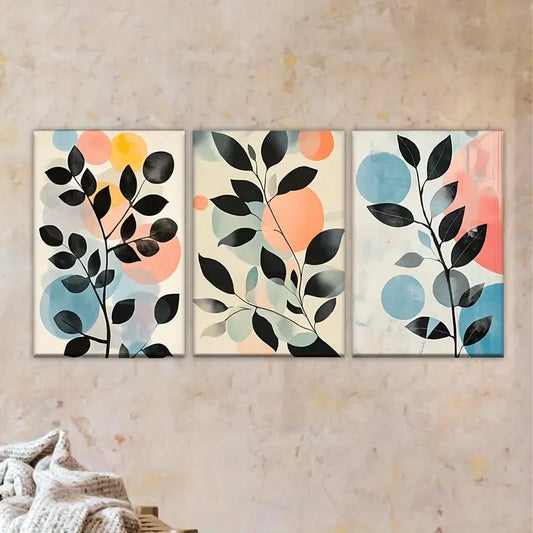 3pcs A painting of leaves and branches Wall Art Set Canvas Framed 50x70cm - High Quality Print 100% Australian Made Wall Canvas Ready to Hang