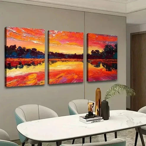 3pcs Colorful Sunset with Lake Reflection Wall Art Canvas Unframed - High Quality Print 100% Australian Made Wall Canvas - Bella Home Decor