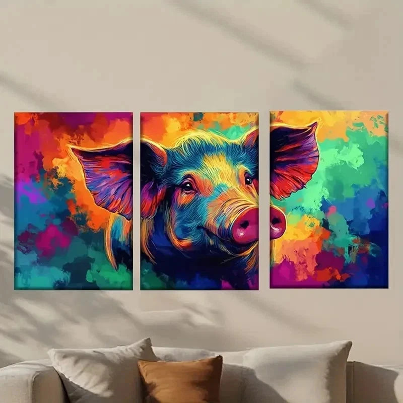 3pcs Abstract Colorful Pig Painting Wall Art Set Canvas Framed 40x60cm - High Quality Print 100% Australian Made Wall Canvas Ready to Hang - Bella Home Decor