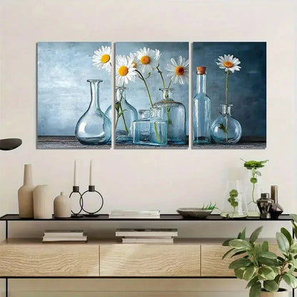 3pcs Flowers On a Glass Jar Wall Decor Metal Print Ready to Hang Art - Bella Home Decor